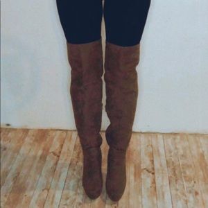 Taupe platform over the knee wide calf boots